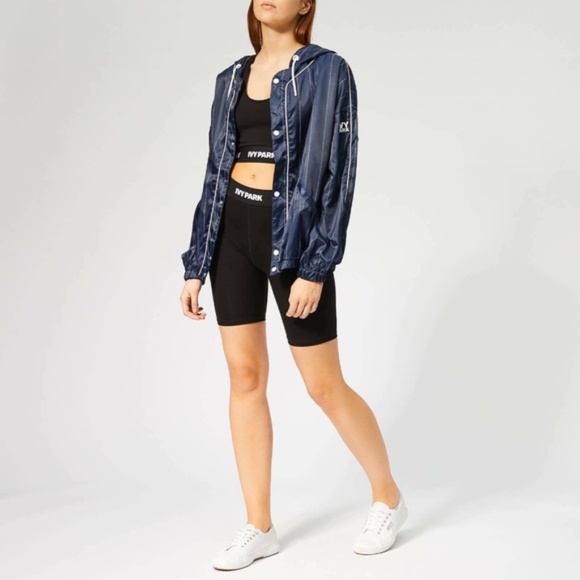 IVY PARK Baseball Pinstripe Hoodie Bomber Jacket L - Picture 2 of 16